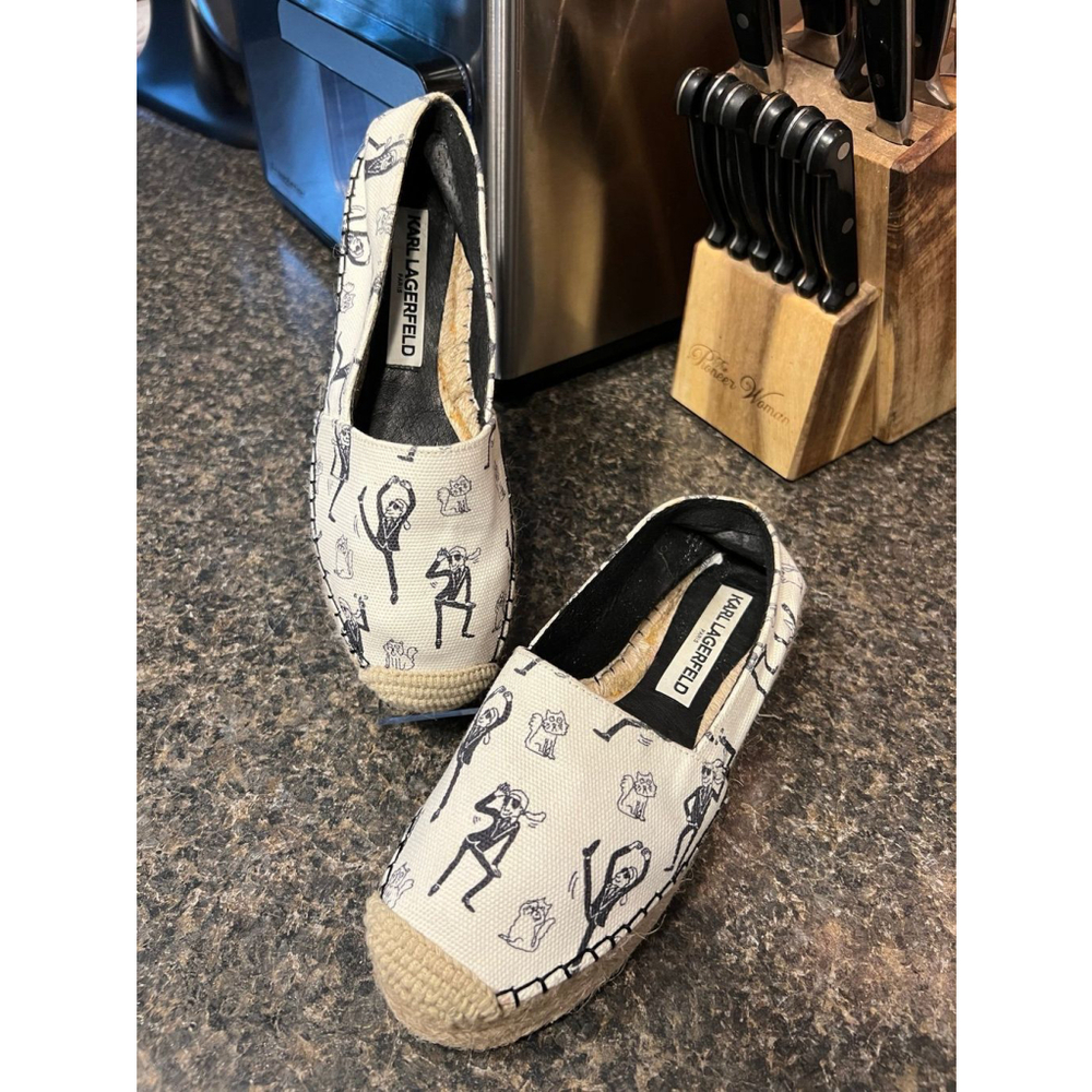Karl Lagerfeld White and Black Espadrille Slip-On Sandals